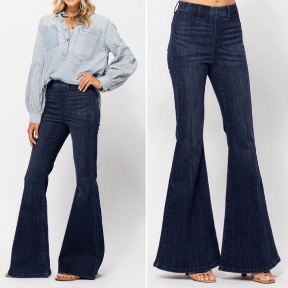 Judy Blue Denim - Judy Blue Pull On Super Flare Jean Dark Wash Bellbottom Jeans Womens Size 26 | 2